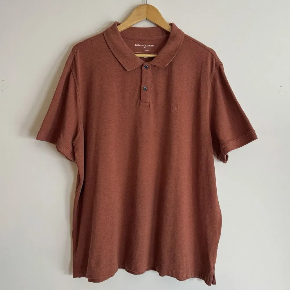 Banana Republic Polo Shirt XXL Pique Cotton Rust Preppy Normcore Classic Casual